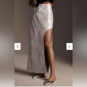 Pilcro Side-Slit Silver Denim Maxi Skirt